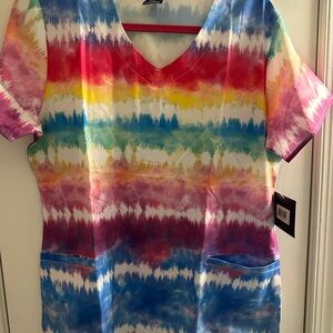 Vibrant Rainbow Tie-Dye Women's scrub top